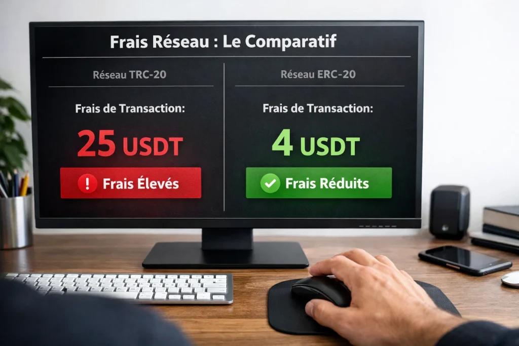 Comparatif frais réseau crypto : TRC-20, ERC-20, Lightning